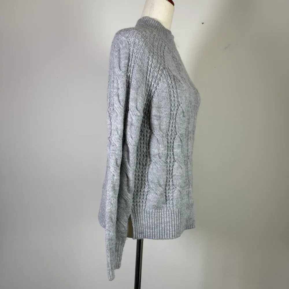 J Crew Crew Neck‎ Cable Knit Sweater Women's XXS Grey Acrylic/Alpaca Blend Grey